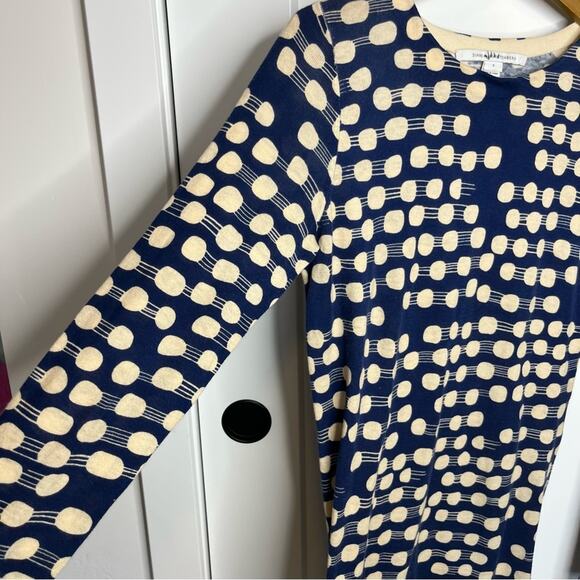 Diane Von Furstenberg DVF Blue & Cream Polka Dot Long Sleeve Knit Dress Small - Picture 3 of 6